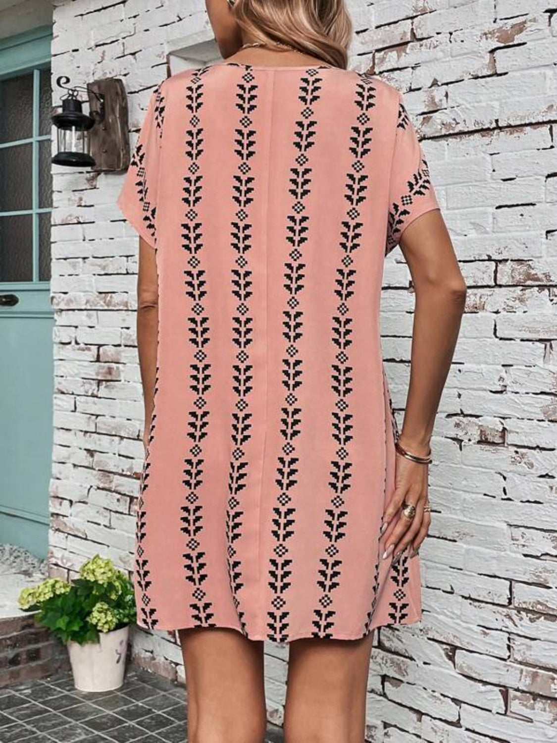 Printed Round Neck Short Sleeve Dress Sunset and Swim   