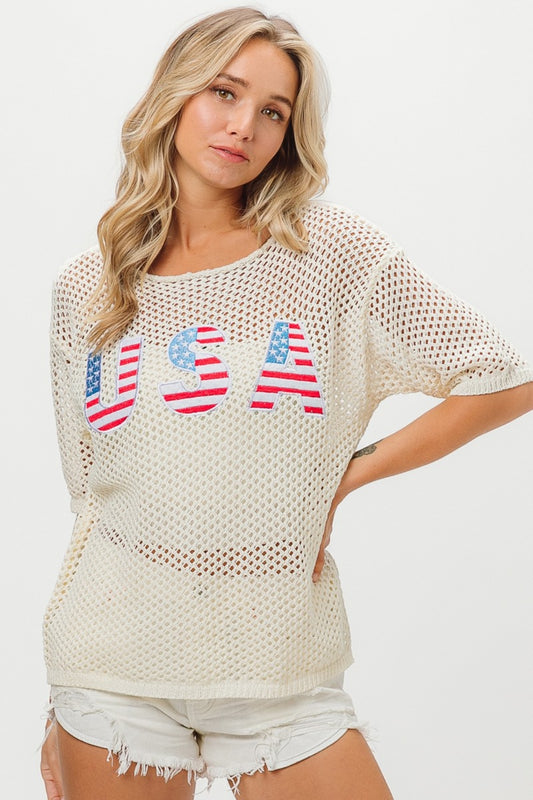 US Flag Theme Knit Cover Up  Sunset and Swim Ivory S 