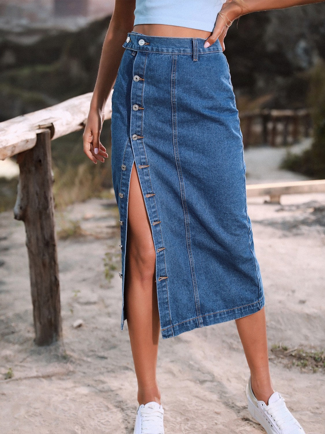 Button Down Denim Skirt  Sunset and Swim French Blue XS 