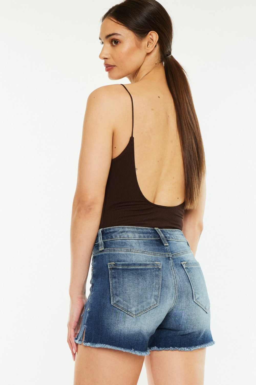 Kancan High Waist Raw Hem Denim Shorts Sunset and Swim   