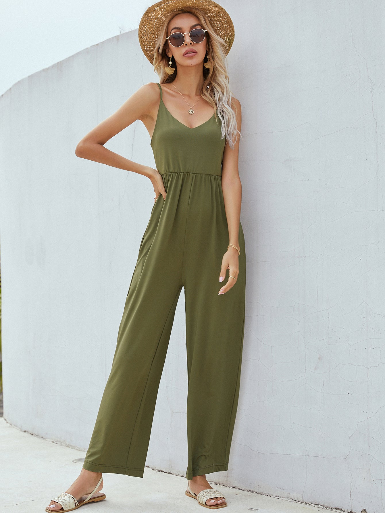 Sunset and Swim Adjustable Spaghetti Strap Jumpsuit with Pockets Sunset and Swim   