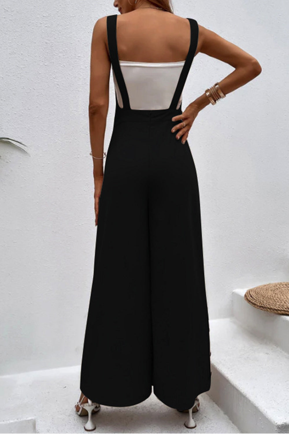 Square Neck Wide Strap Jumpsuit Sunset and Swim Black S 