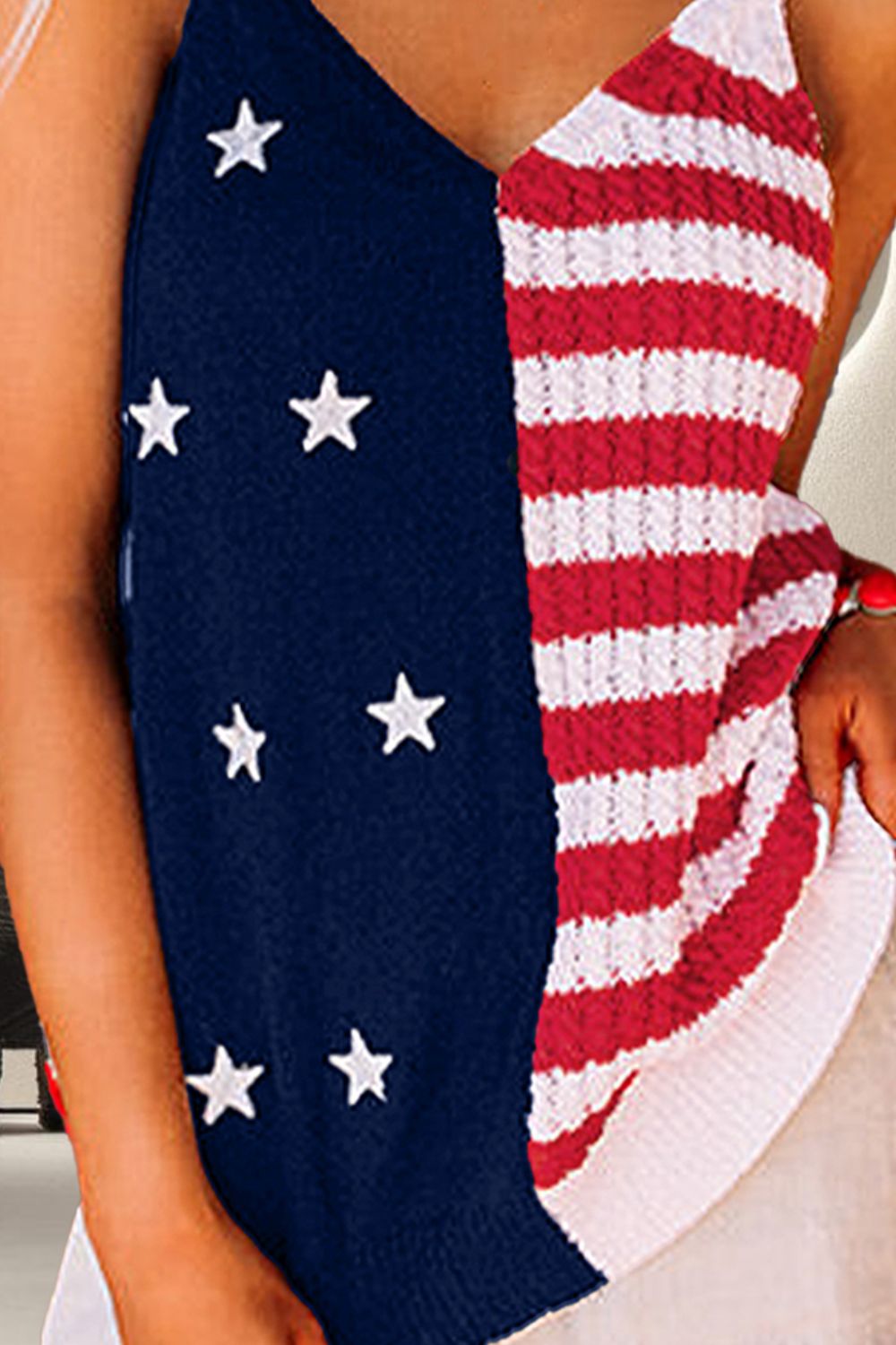 US Flag Theme V-Neck Knit Cami Sunset and Swim   
