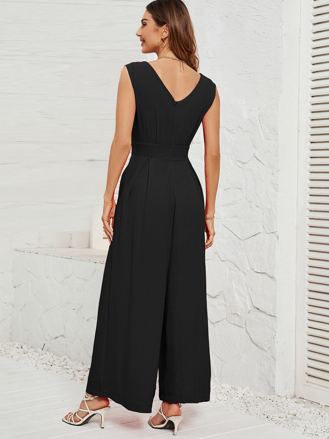 Sunset and Swim  Surplice Wide Strap Jumpsuit with Pockets Sunset and Swim   