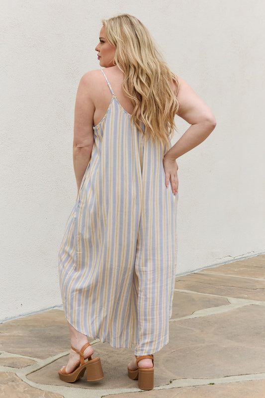 HEYSON Full Size Multi Colored Striped Jumpsuit with Pockets  Sunset and Swim   