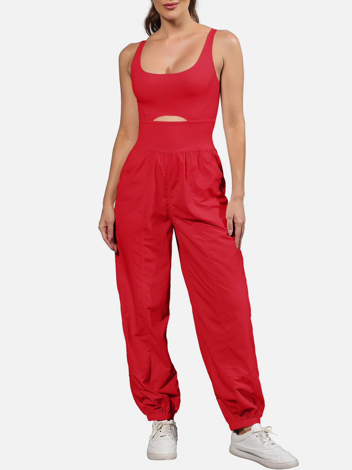 Sunset Vacation Cutout Scoop Neck Wide Strap Jumpsuit Sunset and Swim Deep Rose S 