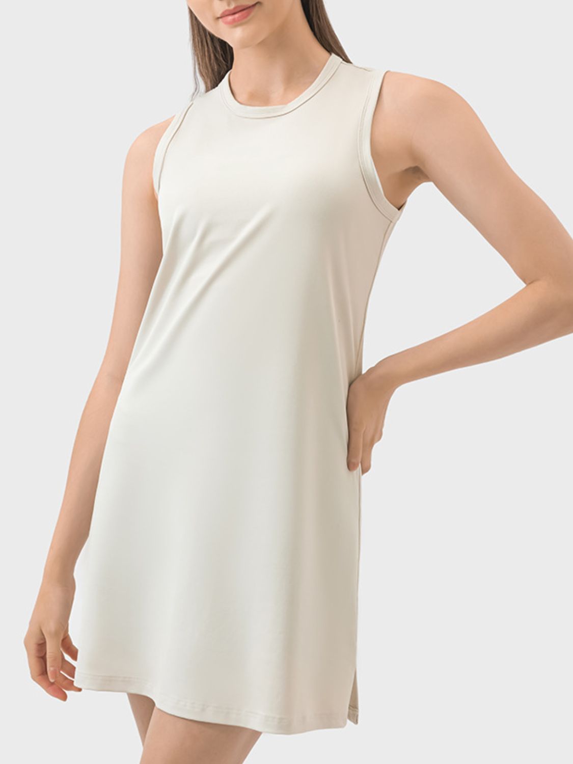 Sunset and Swim  Round Neck Sleeveless Active Dress Sunset and Swim Beige 4 