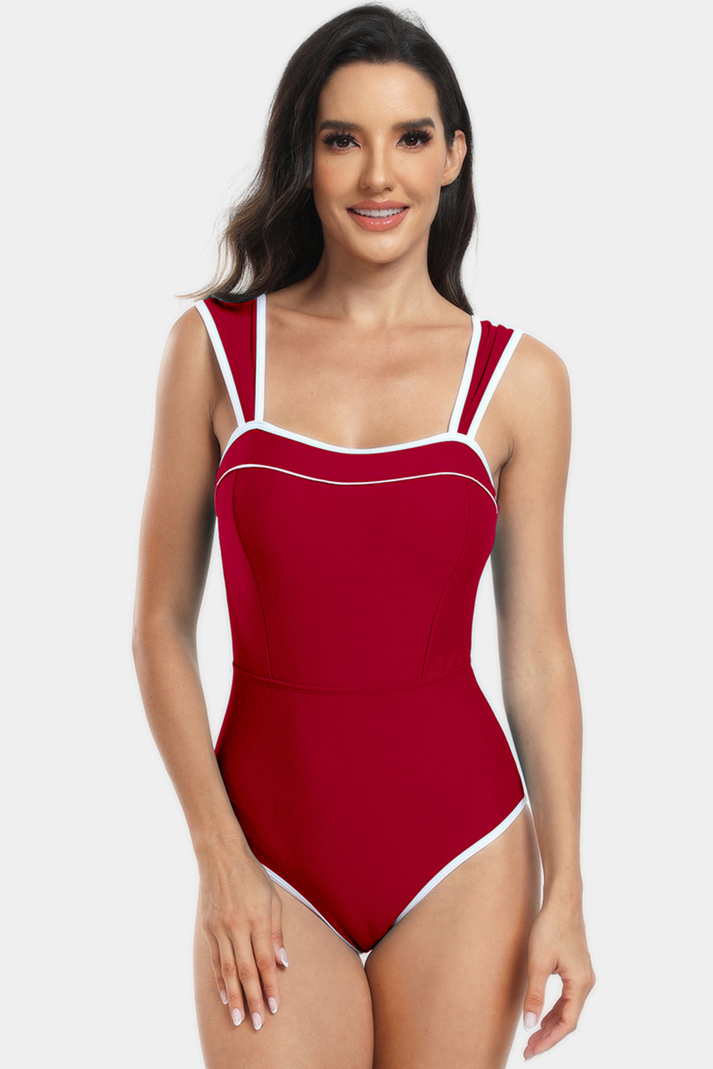 Sunset Vacation  Contrast Trim Wide Strap One-Piece Swimwear Sunset and Swim Scarlet S 