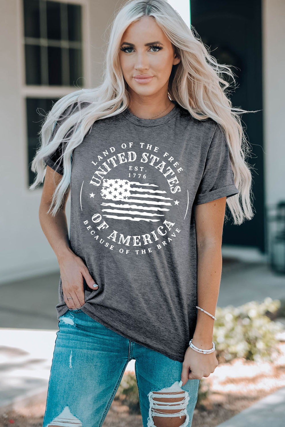 US Flag Graphic Short Sleeve Tee Sunset and Swim Mid Gray S 