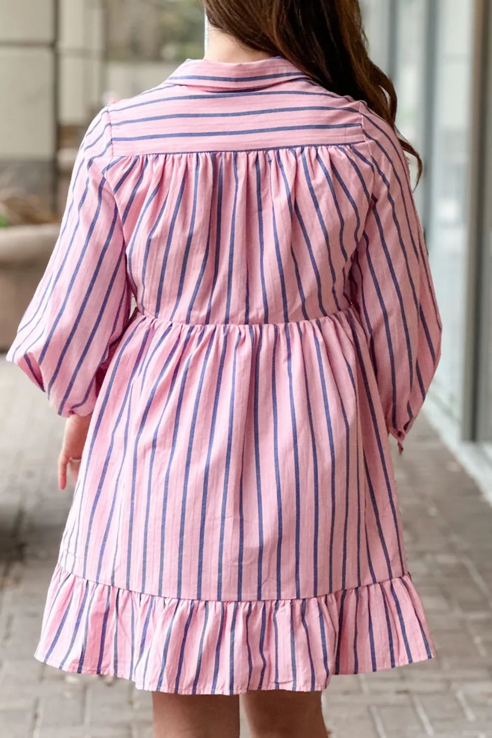 Sunset Vacation Striped Collared Neck Long Sleeve Mini Shirt Dress Sunset and Swim   