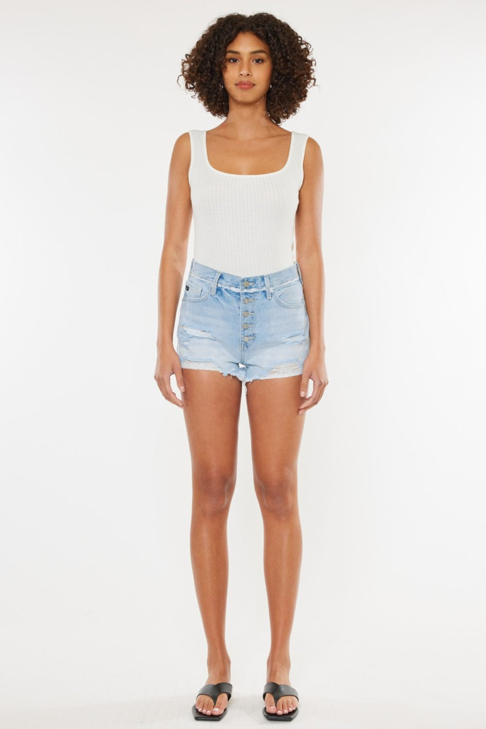 Kancan Distressed Button Fly Denim Shorts Sunset and Swim   