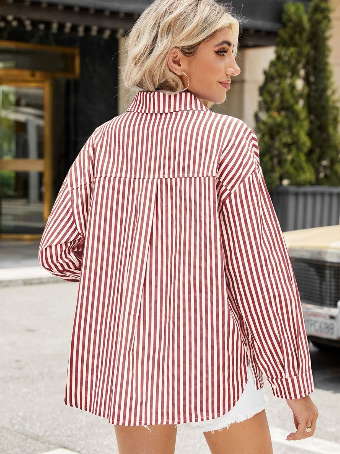 Striped Button Up Long Sleeve Shirt Sunset and Swim   