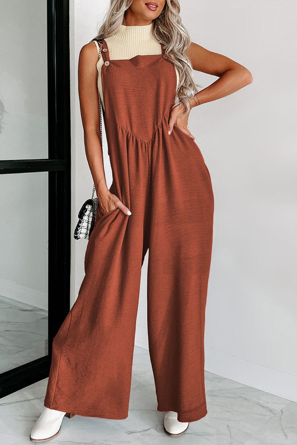 Sunset and Swim  Square Neck Wide Strap Jumpsuit Sunset and Swim Brick Red S 