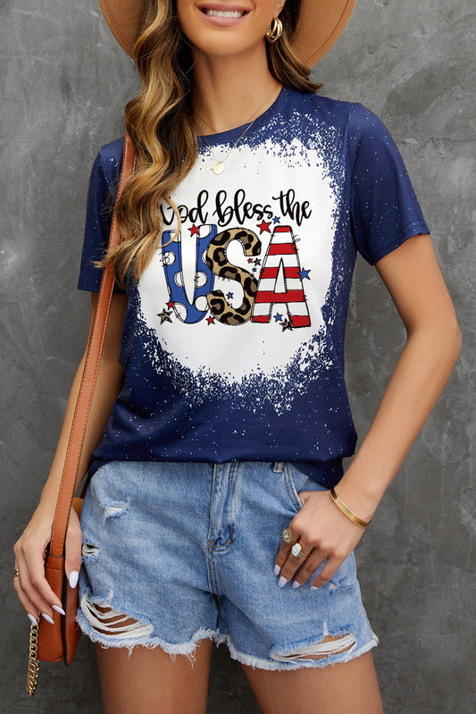 GOD BLESS THE USA Printed Tee Shirt  Sunset and Swim Navy S 