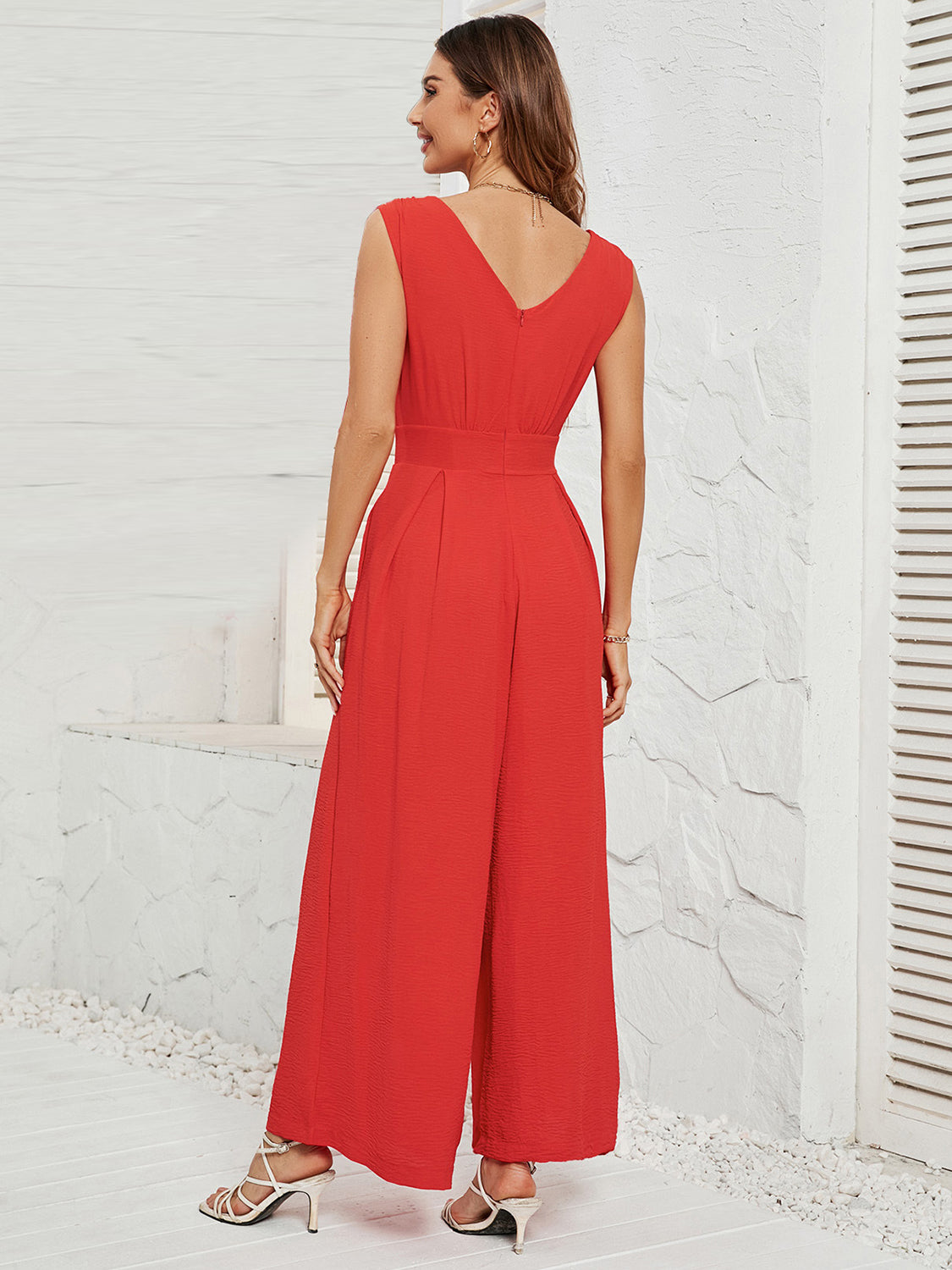 Sunset and Swim  Surplice Wide Strap Jumpsuit with Pockets Sunset and Swim   