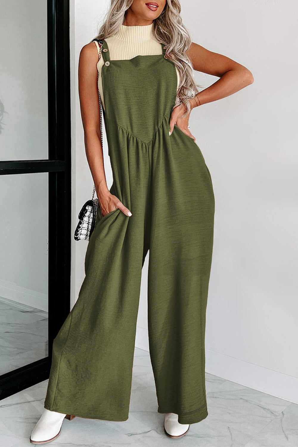 Sunset and Swim  Square Neck Wide Strap Jumpsuit Sunset and Swim Army Green S 