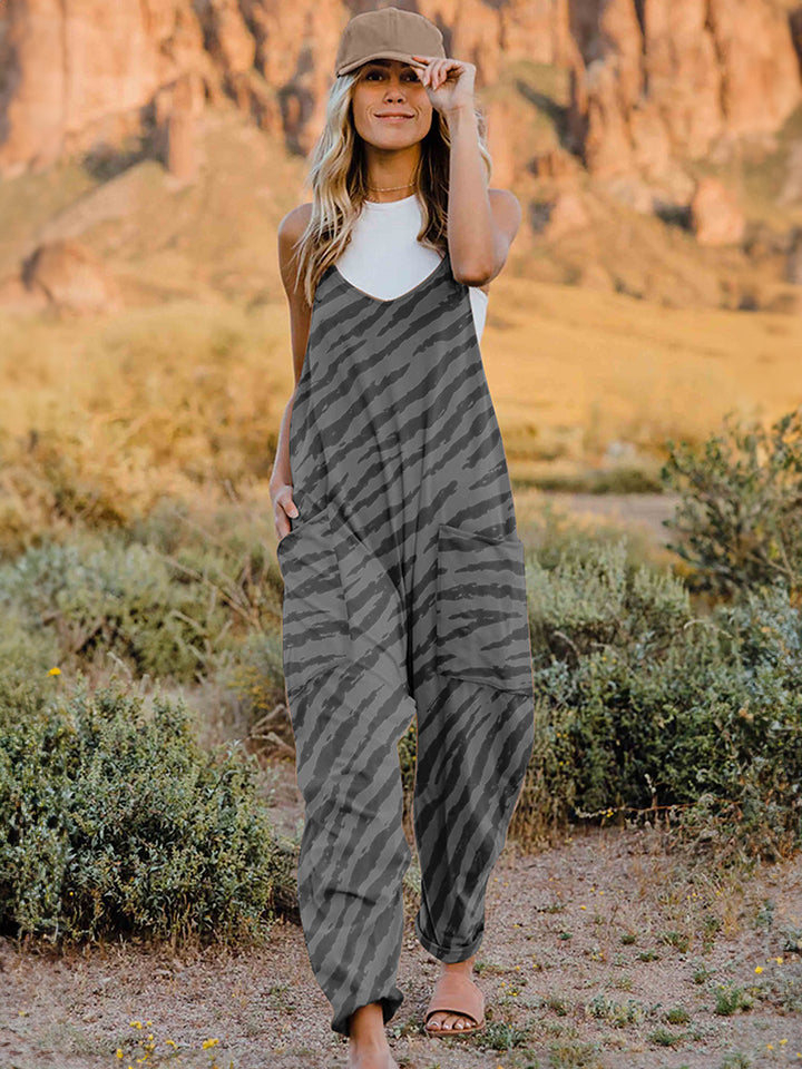 Full Size Printed V-Neck Sleeveless Jumpsuit  Sunset and Swim Zebra S 