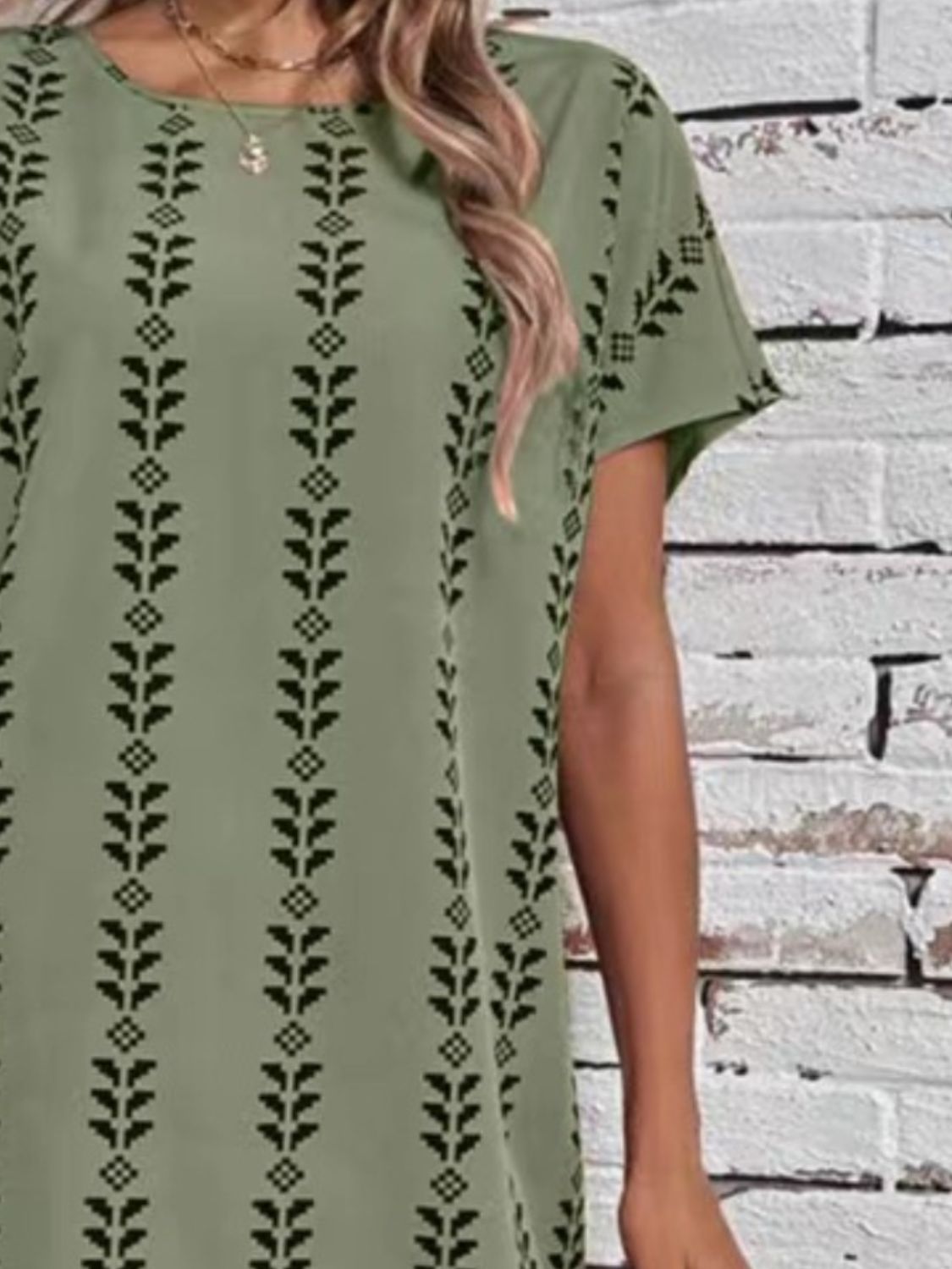 Printed Round Neck Short Sleeve Dress Sunset and Swim   