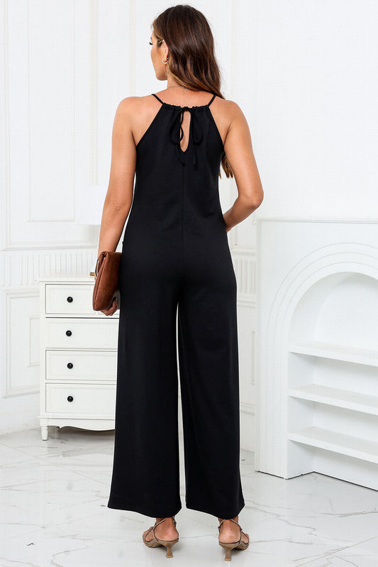 Scoop Neck Wide Leg Jumpsuit with Pockets Sunset and Swim   