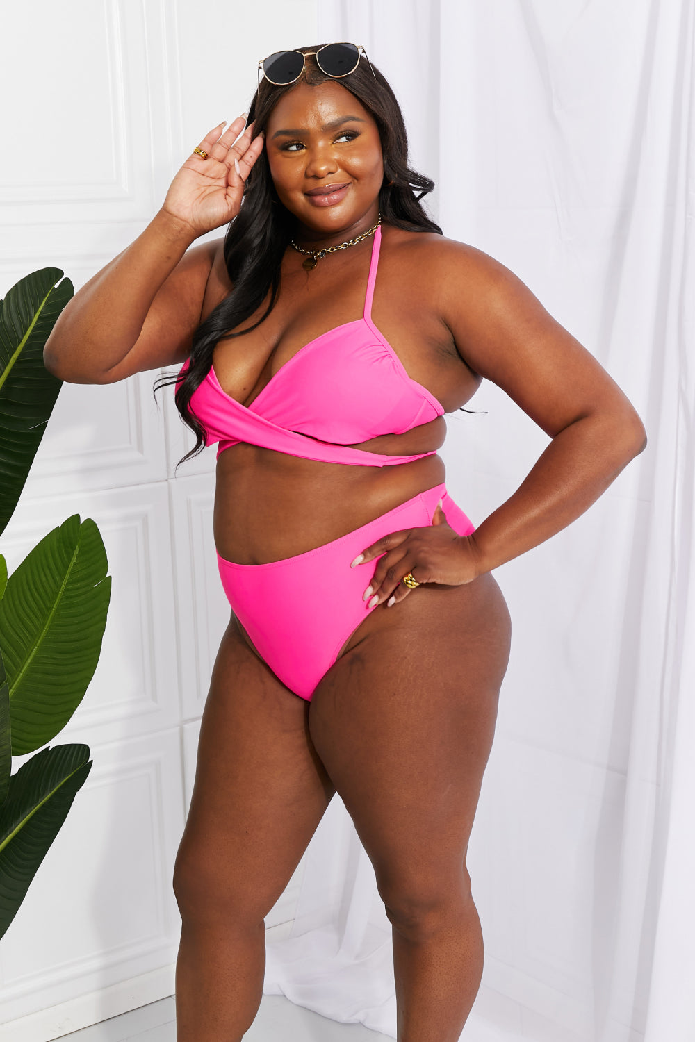 Marina West Swim Summer Splash Halter Bikini Set in Pink Sunset and Swim   