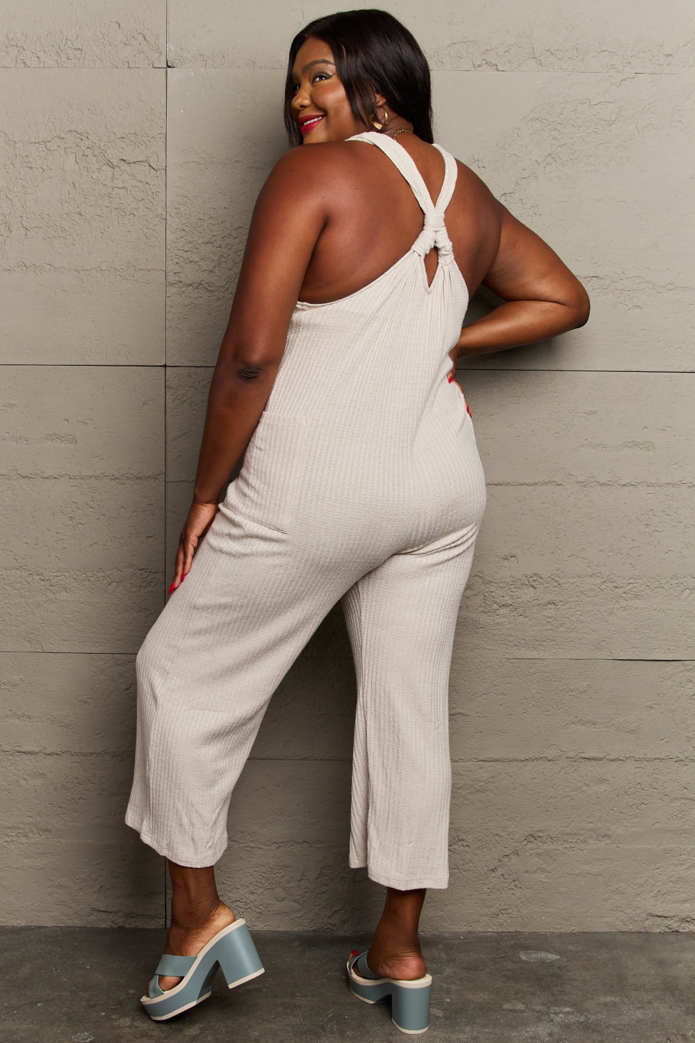 HEYSON Don't Get It Twisted Plus Size Rib Knit Jumpsuit Sunset and Swim   