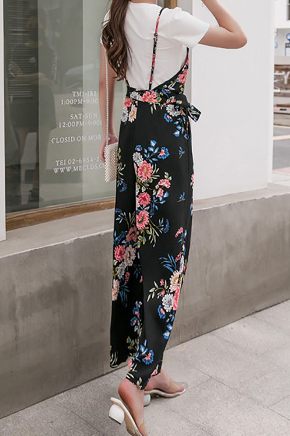Floral Spaghetti Strap Wide Leg Jumpsuit with Pockets  Sunset and Swim   