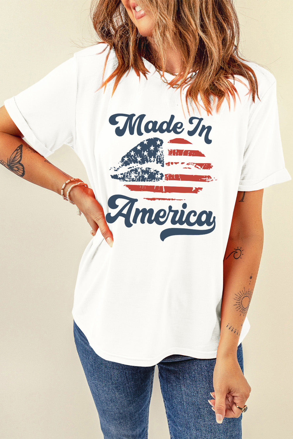 Made in America Round Neck Short Sleeve T-Shirt Sunset and Swim   