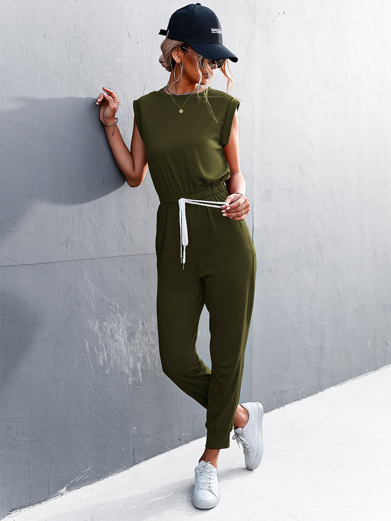 Round Neck Cap Sleeve Jumpsuit Sunset and Swim   