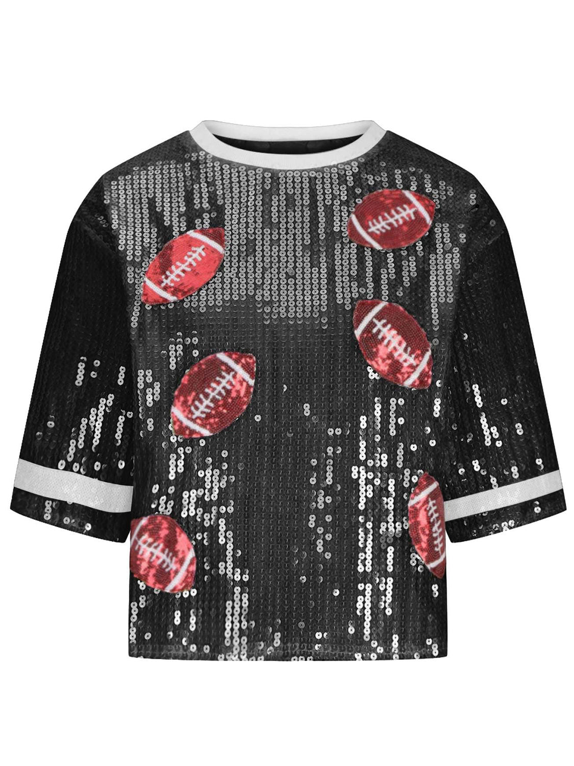 Sequin Football Round Neck Half Sleeve Top Sunset and Swim   