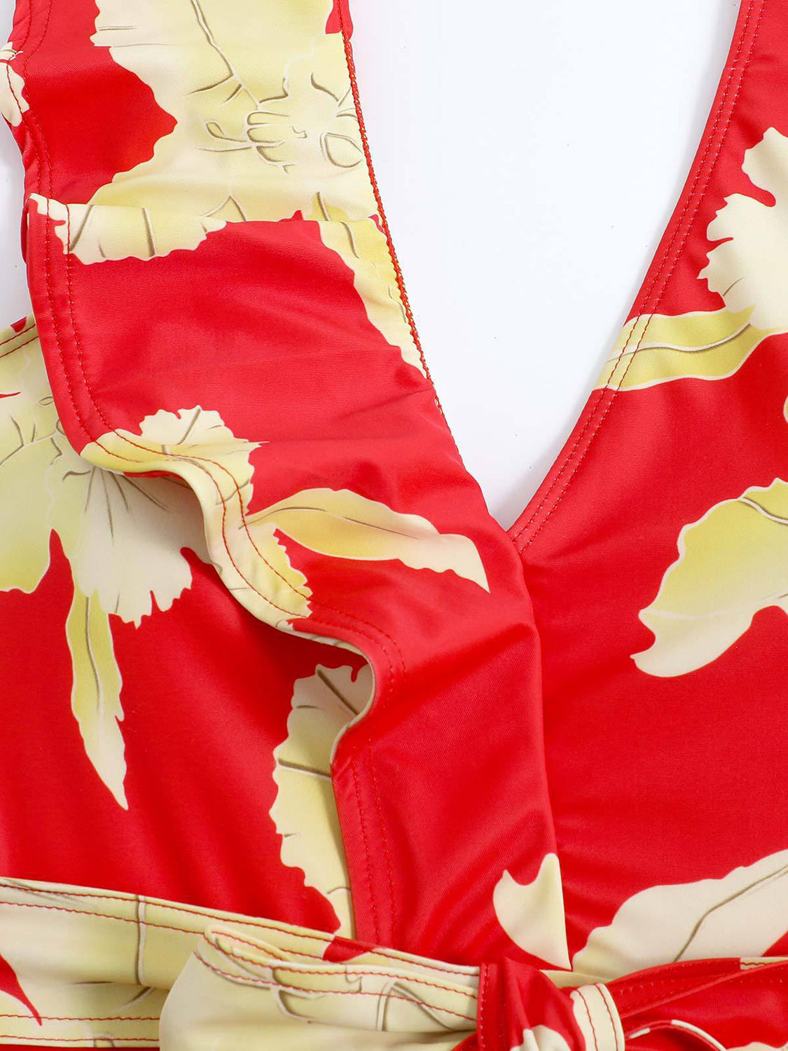Sunset Vacation  Tied Printed V-Neck Sleeveless One-Piece Swimwear Sunset and Swim   
