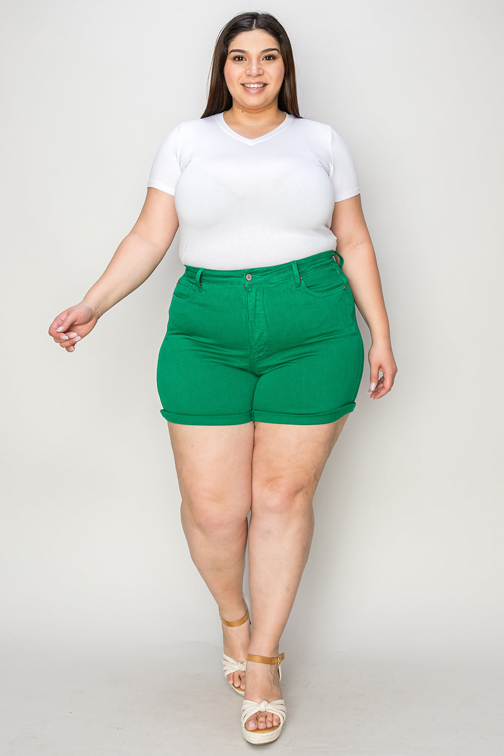 Judy Blue Full Size Tummy Control Garment Dyed Denim Shorts Sunset and Swim   