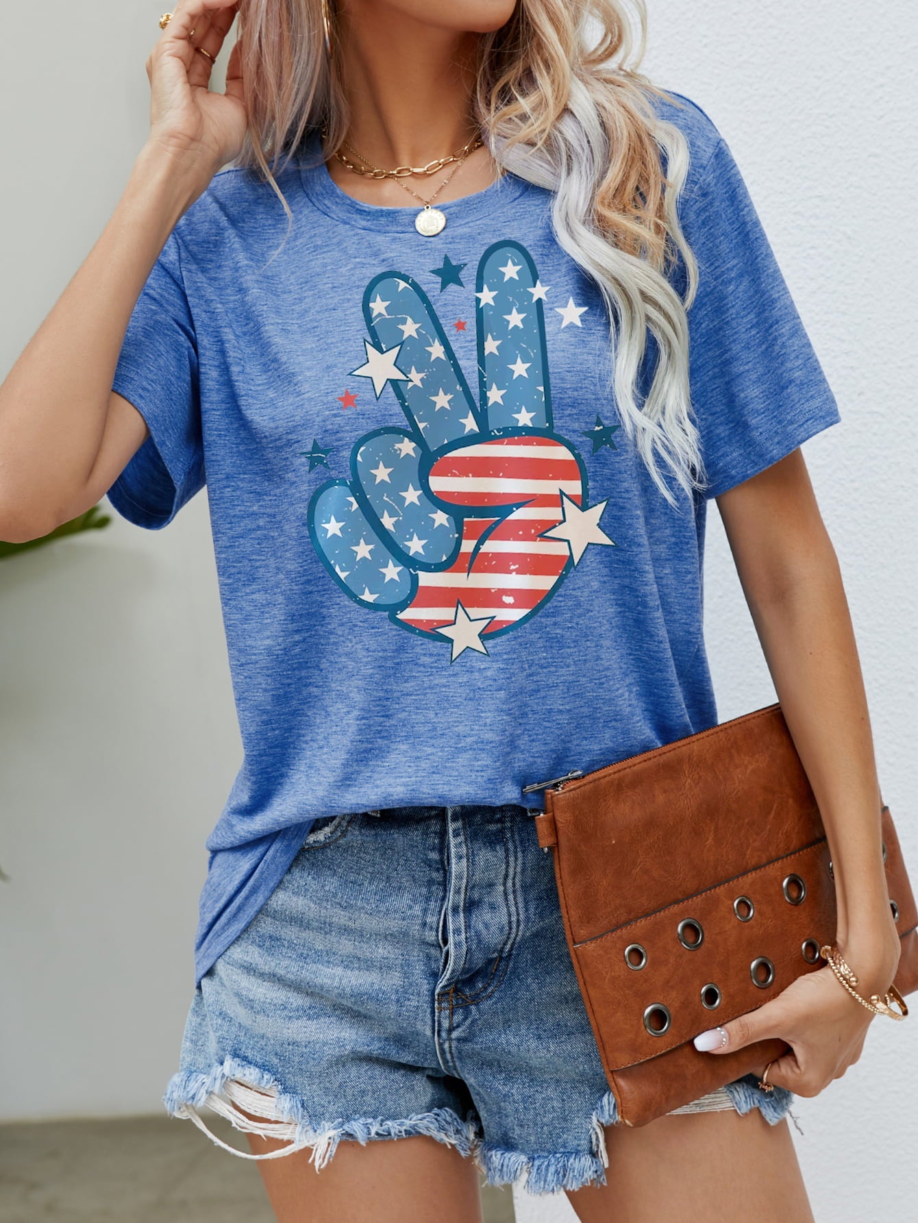 US Flag Peace Sign Hand Graphic Tee Sunset and Swim Cobalt Blue S 