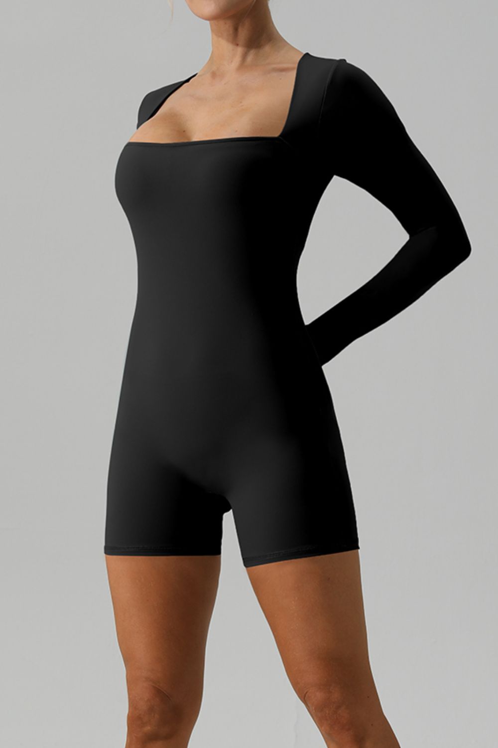 Square Neck Long Sleeve Active Romper Sunset and Swim   