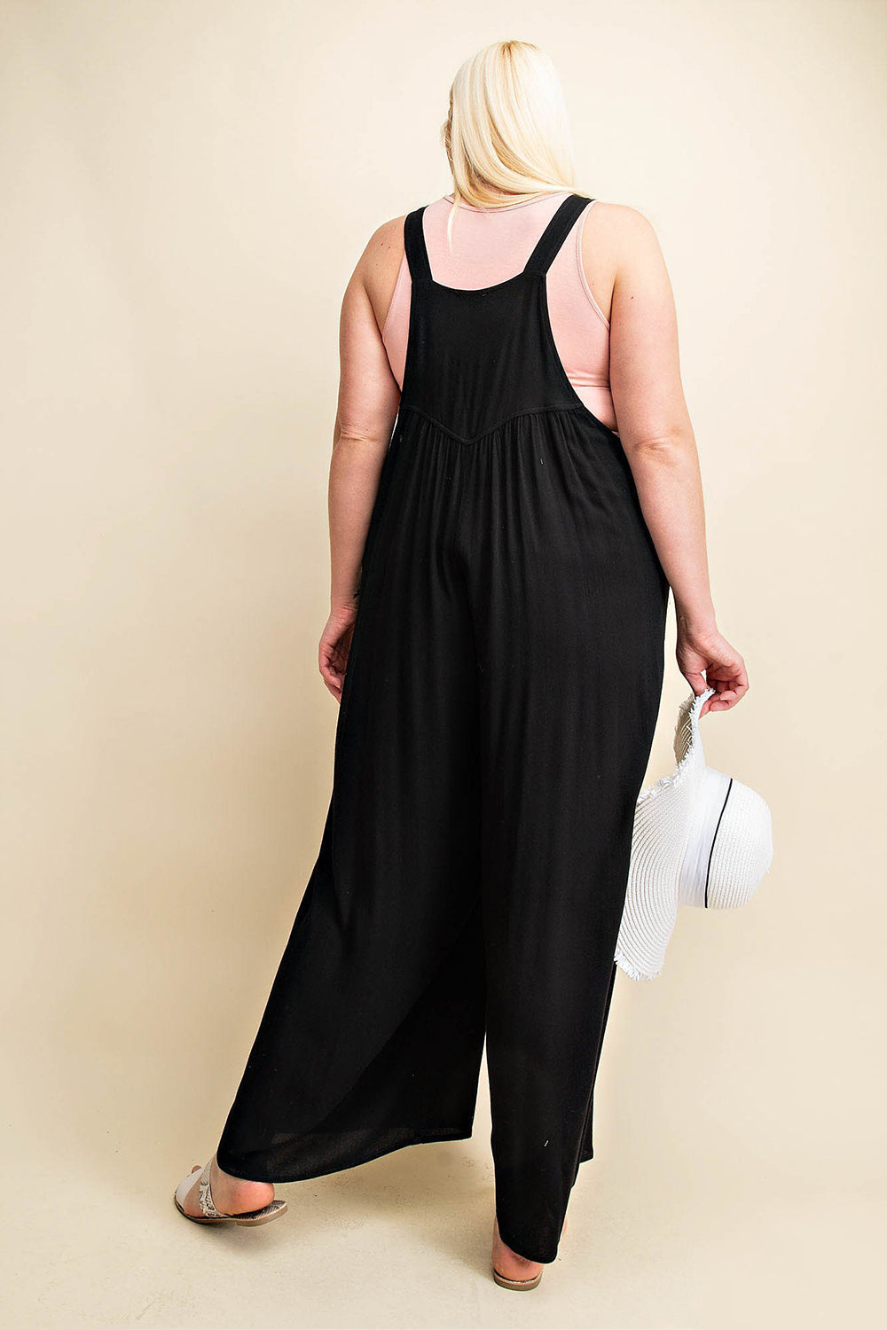 Sunset and Swim  Kori America Plus Size Sleeveless Ruched Wide Leg Overalls Sunset and Swim   