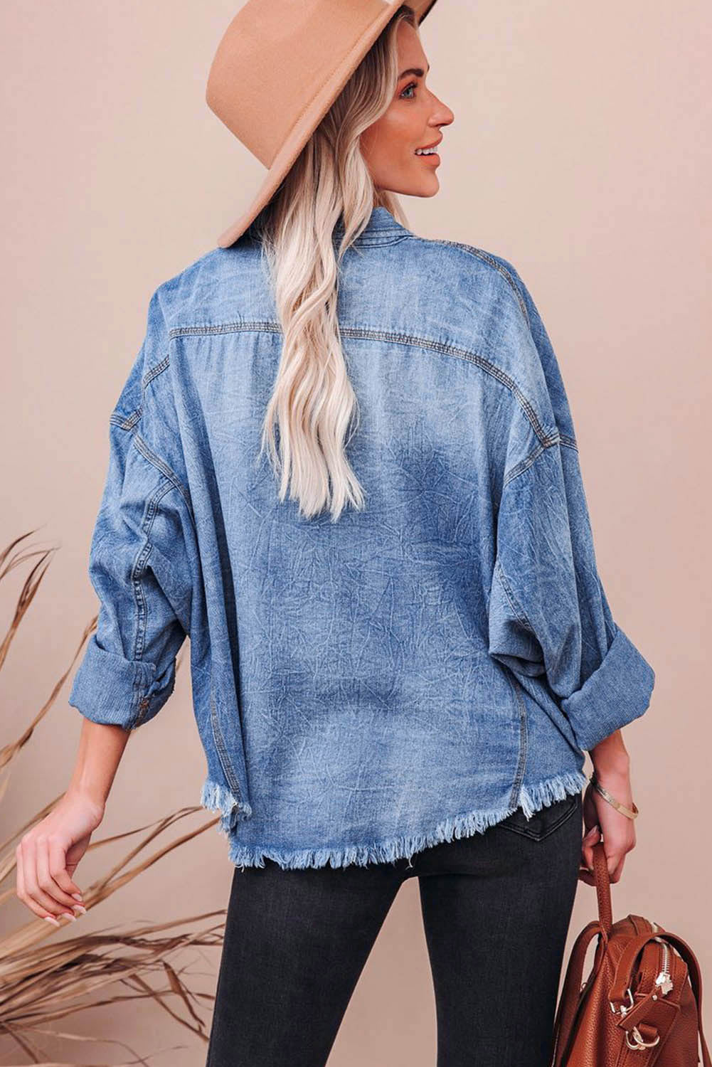 Raw Hem Sequin Football Long Sleeve Denim Jacket Sunset and Swim   