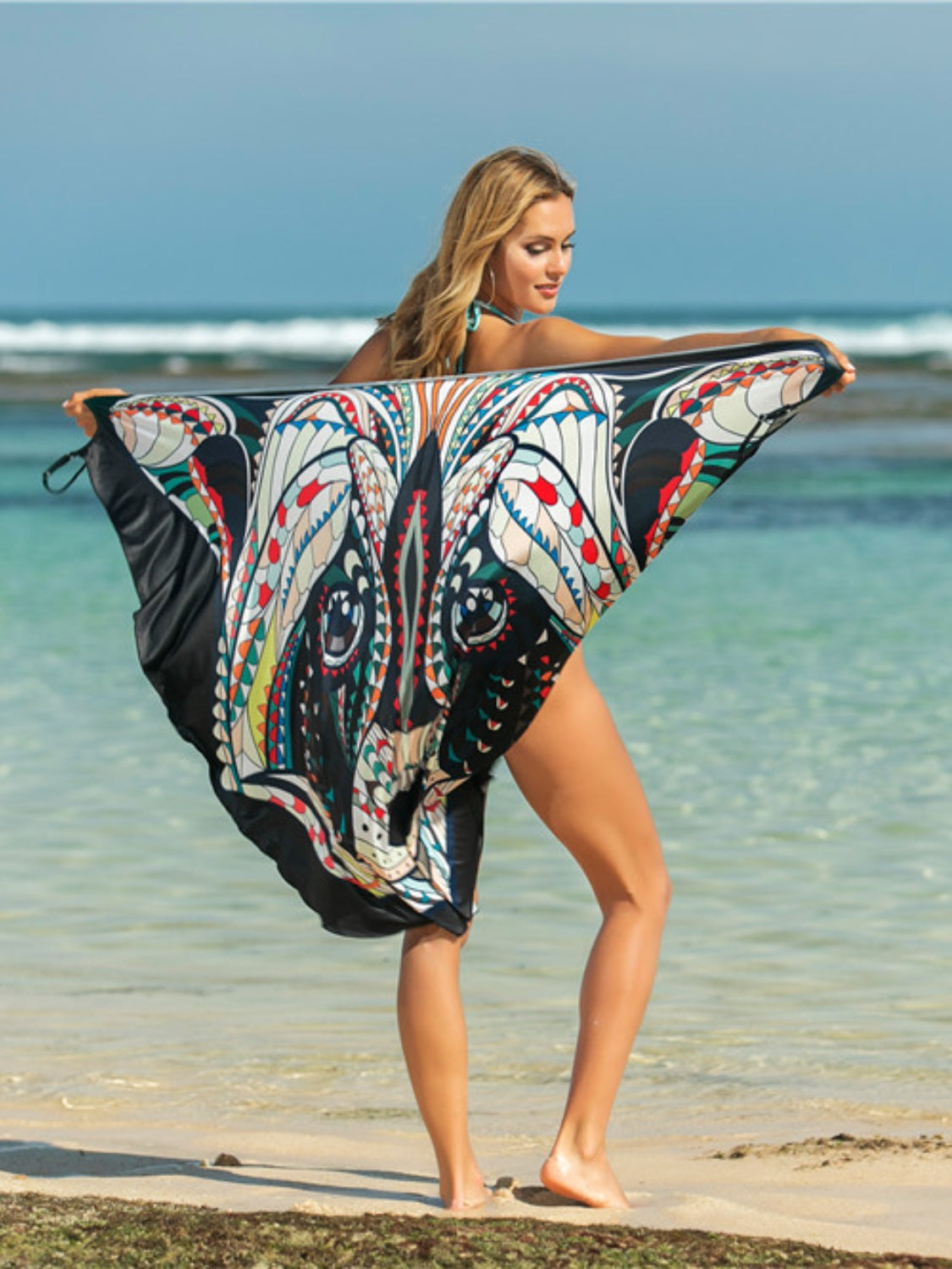 Sunset Vacation  Printed Spaghetti Strap Cover Up  Sunset and Swim Peach One Size 