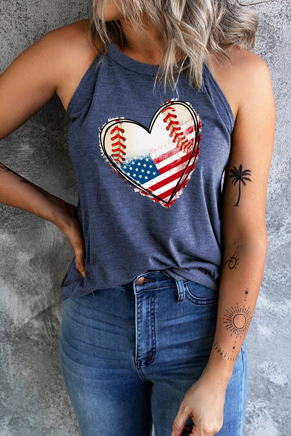 US Flag Heart Graphic Tank Sunset and Swim Dusty  Blue XS 