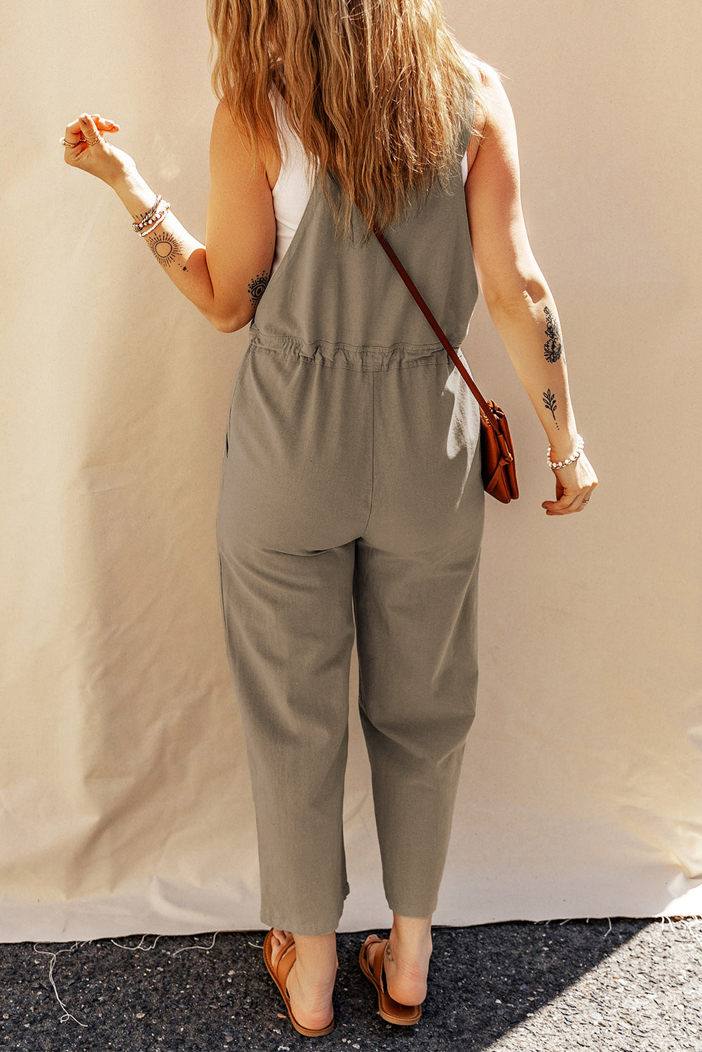 Drawstring Wide Strap Overalls with Pockets Sunset and Swim   