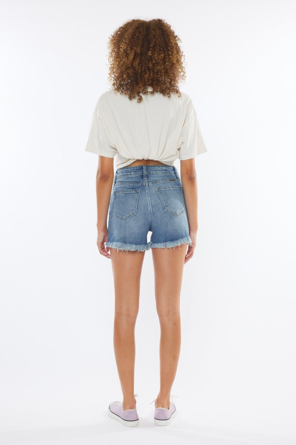 Kancan High Rise Frayed Hem Denim Shorts Sunset and Swim   