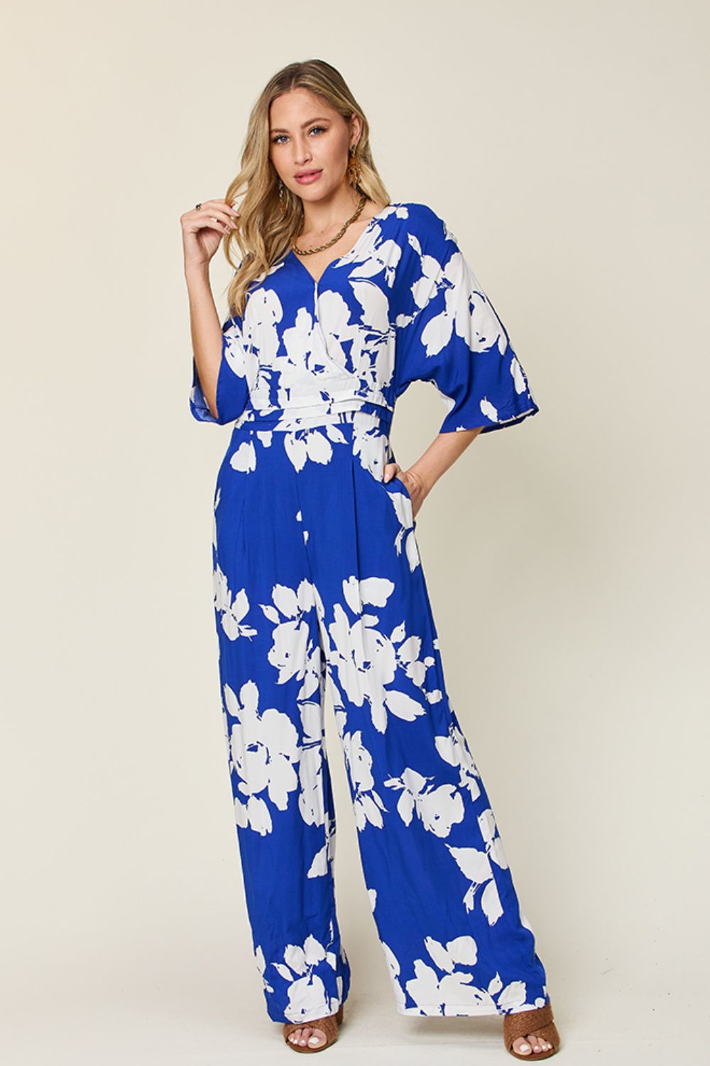 Sunset and Swim  Plus Size Printed Tie Back Wide Leg Jumpsuit Sunset and Swim Royal  Blue S 