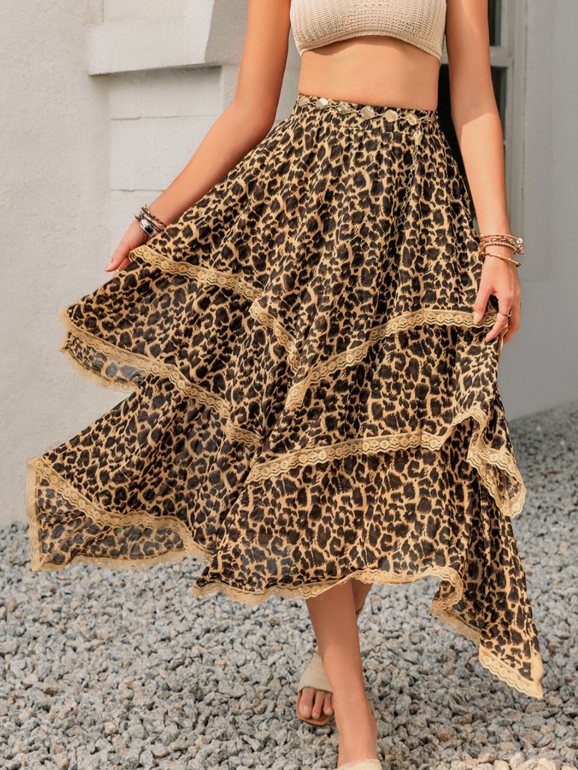 Lace Detail Layered Printed Skirt Sunset and Swim Leopard S 