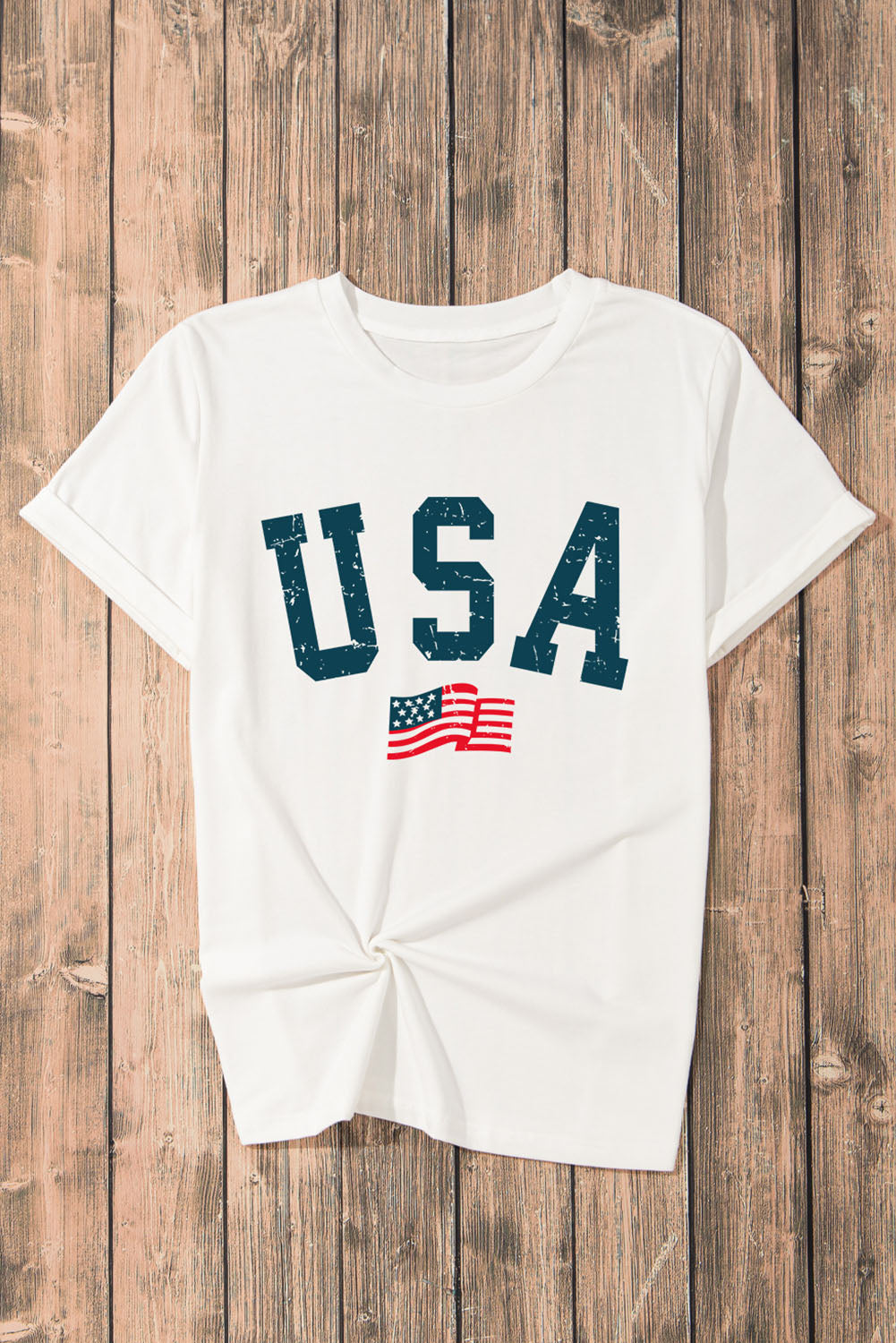 USA Round Neck Short Sleeve T-Shirt Sunset and Swim   