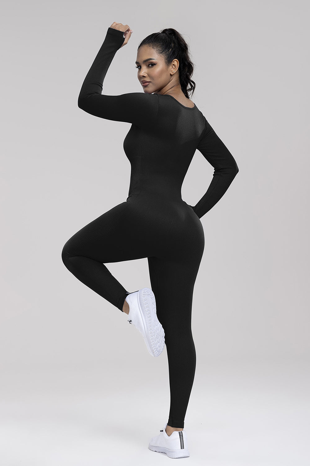 Square Neck Long Sleeve Active Jumpsuit Sunset and Swim   