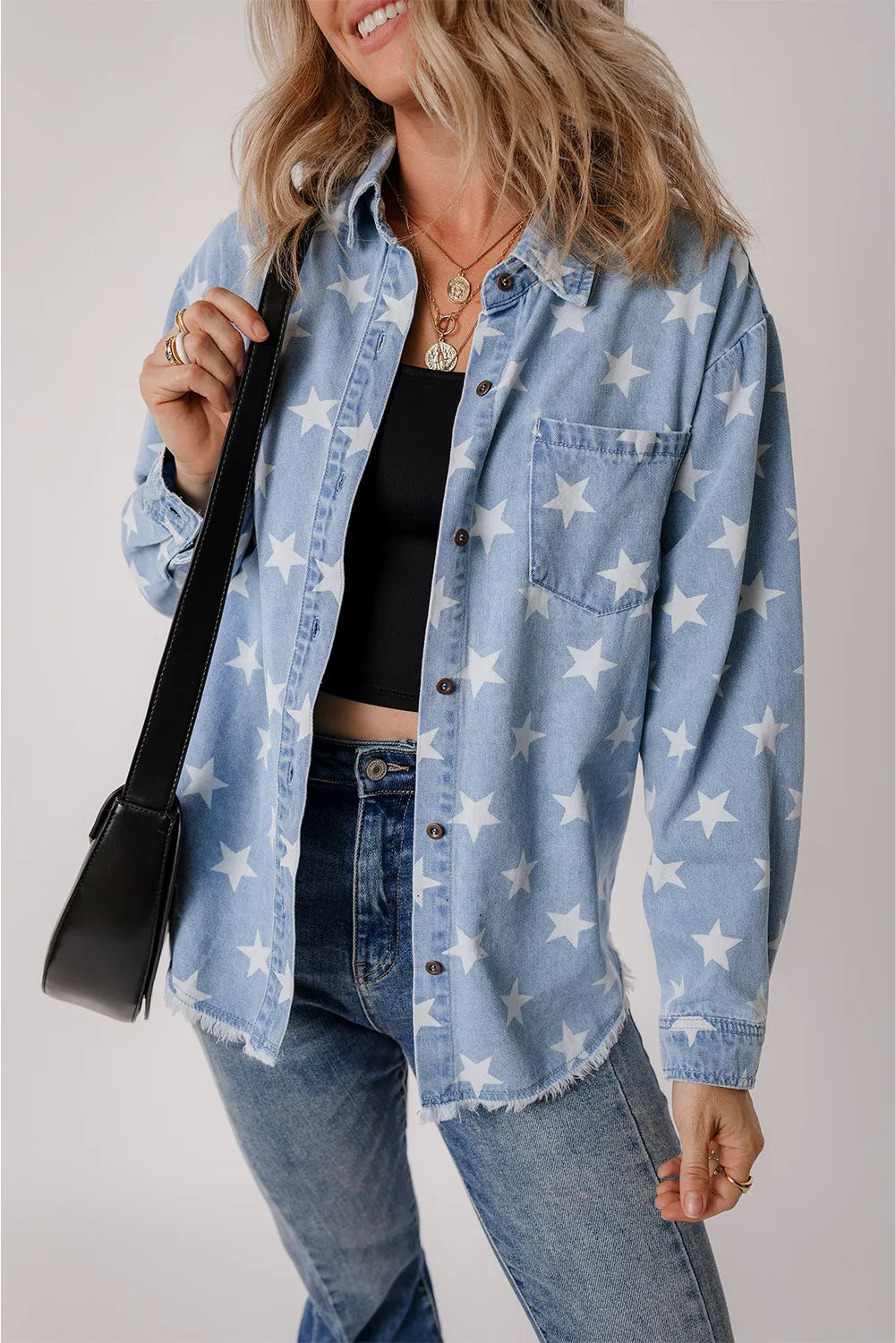 Star Button Up Long Sleeve Denim Jacket Sunset and Swim   