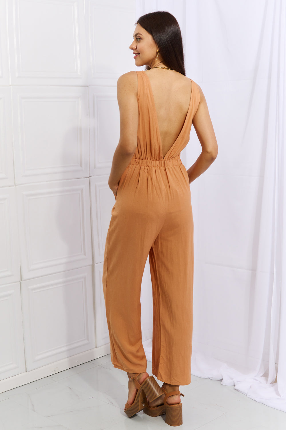 HEYSON Feels Right Cut Out Detail Wide Leg Jumpsuit in Sherbet  Sunset and Swim   