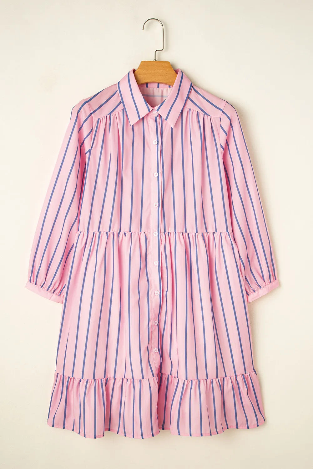 Sunset Vacation Striped Collared Neck Long Sleeve Mini Shirt Dress Sunset and Swim   