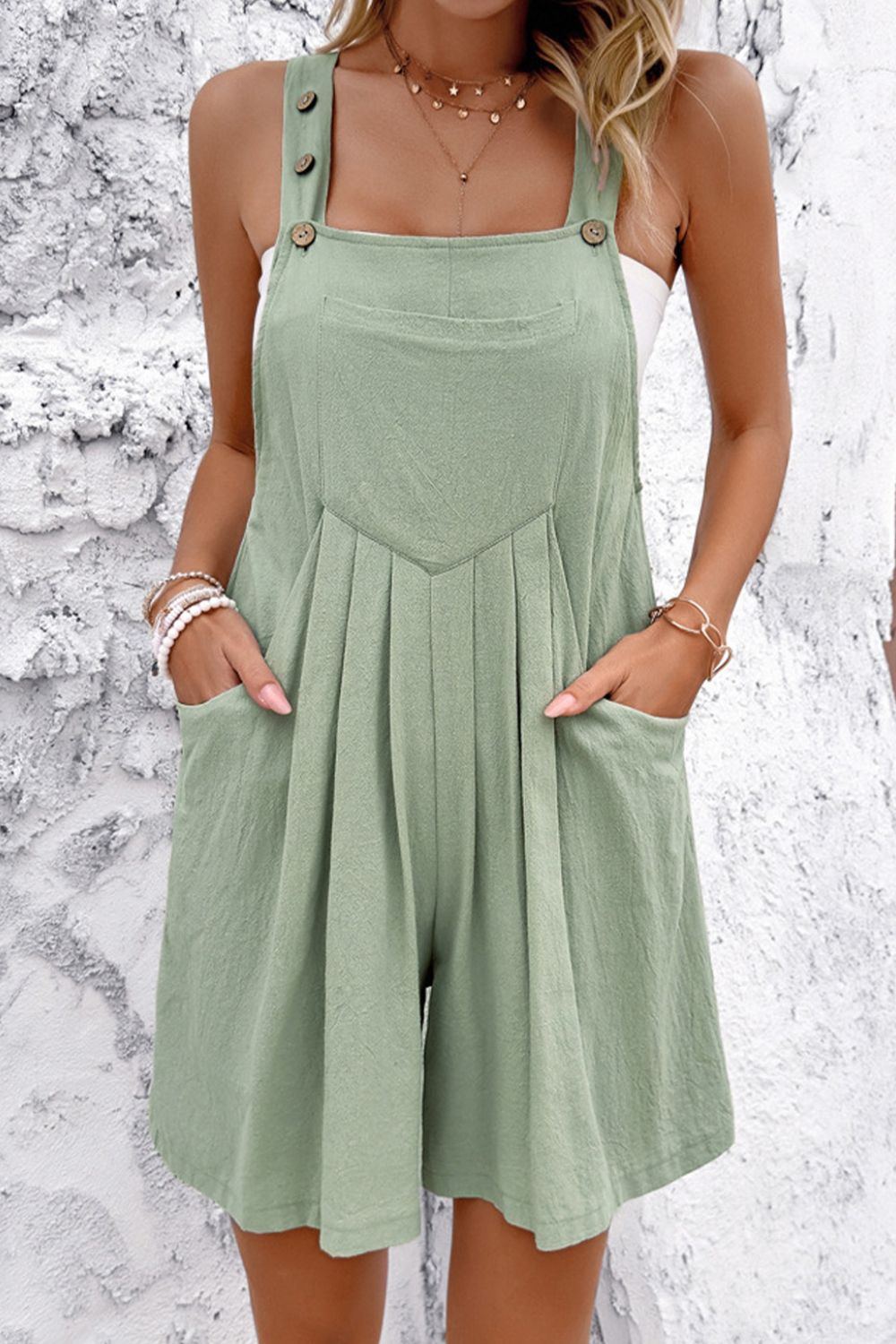 Square Neck Wide Strap Overalls Sunset and Swim Sage S 