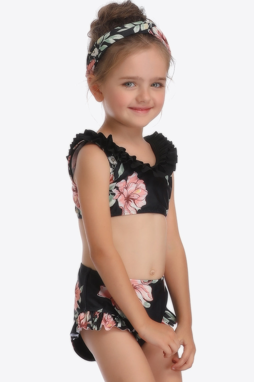 Sunset Vacation  Floral Ruffled Sleeveless Two-Piece Swim Set I Kids Swimwear Sunset and Swim   