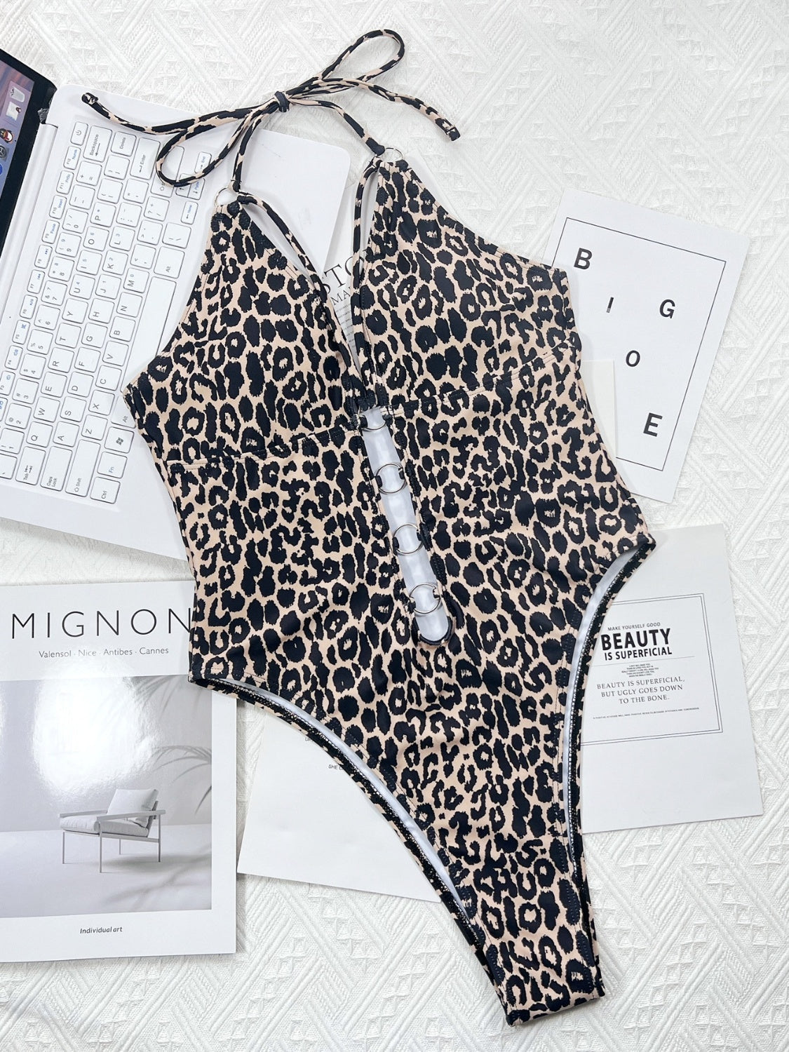 Sunset Vacation  Leopard Cutout Halter Neck One-Piece Swimwear  Sunset and Swim   