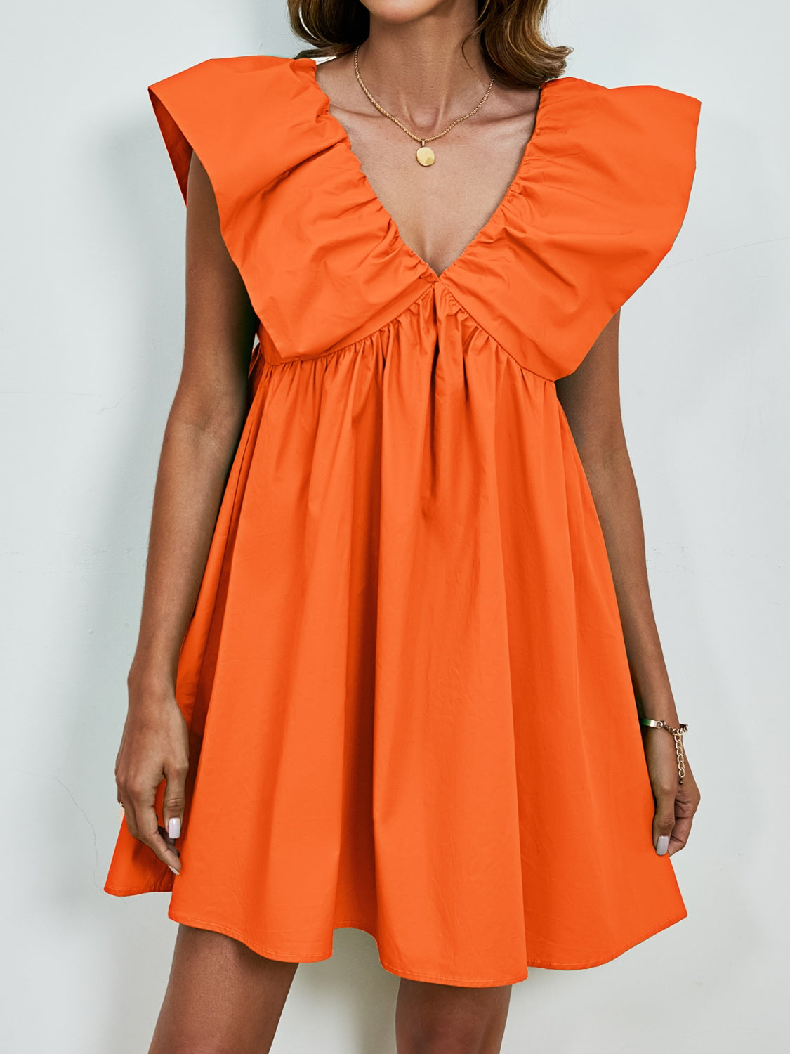 Sunset Vacation V-Neck Cap Sleeve Mini Dress Sunset and Swim Tangerine S 